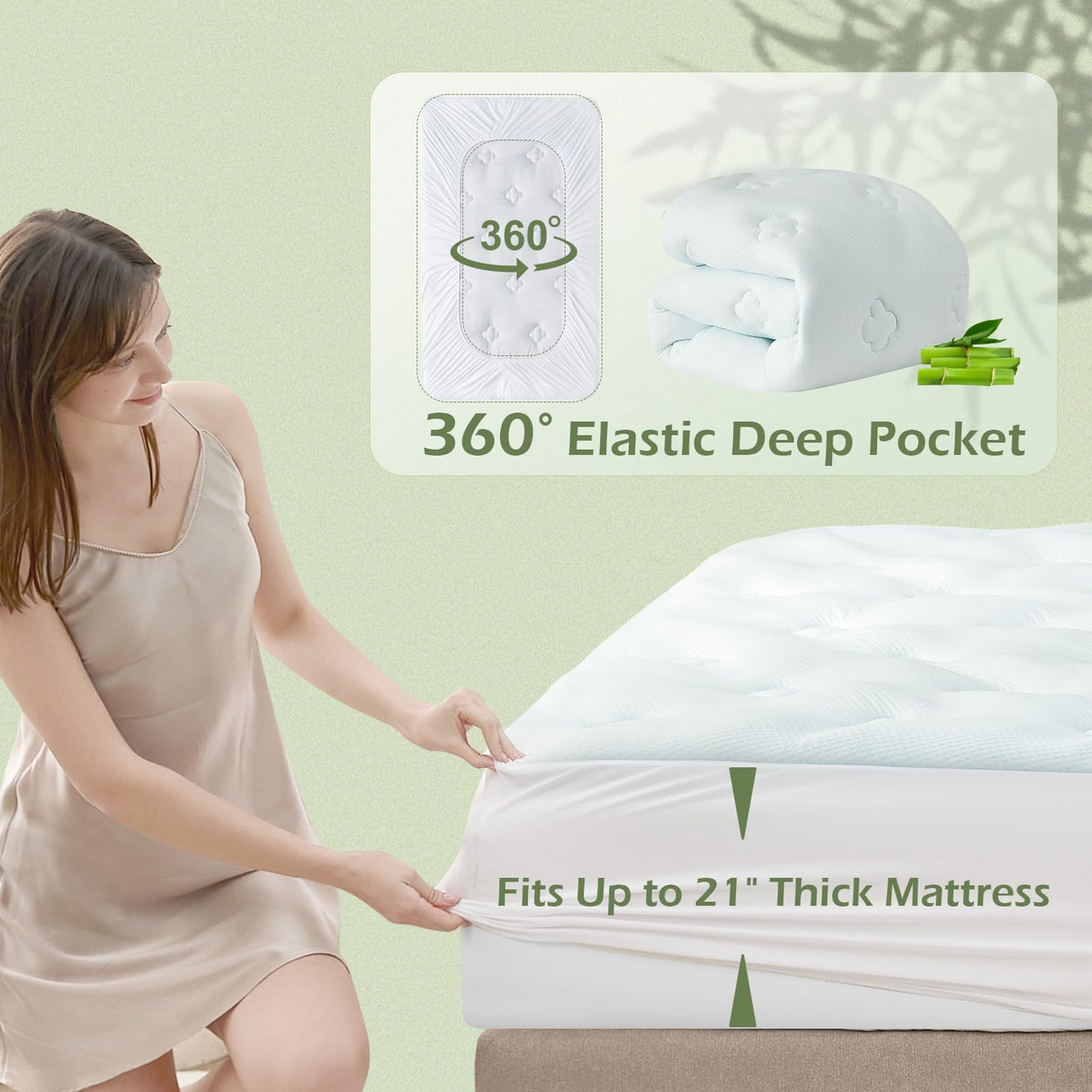 Hansleep Twin Mattress Topper Viscose Derived from Bamboo, Memory Foam Pillow Top Mattress Topper Twin with Deep Pocket, Breathable Mattress Pad for Back Pain Relief, 39" x 75", White Hansleep