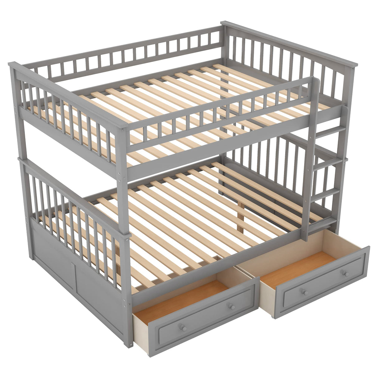Merax Full-Over-Full Bunk Bed, Solid Wood Full Size Bunk Bed with Two Storage Drawers, Convertible Bunk Bed Can be Converted Into Two Full Size Daybeds (Grey) Merax