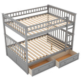 Merax Full-Over-Full Bunk Bed, Solid Wood Full Size Bunk Bed with Two Storage Drawers, Convertible Bunk Bed Can be Converted Into Two Full Size Daybeds (Grey) Merax