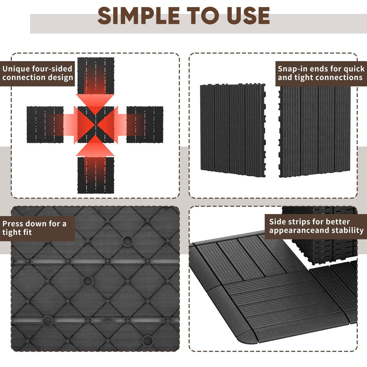 GOOFCXO 44 PCS Interlocking Deck Tiles, 12"x12" Plastic Outdoor Patio Flooring Boards 44 Sq.Ft. All Weather Use Patio Floor Decking Tiles Waterproof Non-Slip for Pool Porch Balcony Backyard GOOFCXO