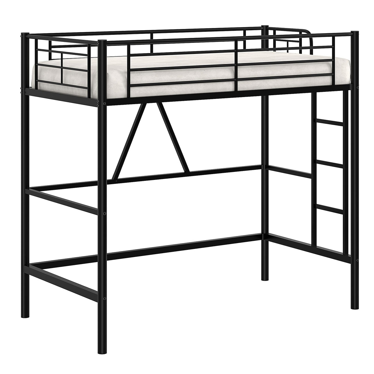 VECELO Twin Size Loft Bed with Full-Length Guardrails and Removable Ladder, Heavy-Duty Metal Frame, Space-Saving Design & Noise-Free, Black VECELO