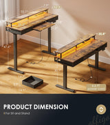 OffiGo Electric Standing Desk with Drawers & Keyboard Tray, 63 Inch Height Adjustable Desk with Power Outlets & LED Lights, Sit Stand Table with Monitor Stand for Home, Office, Rustic Brown OffiGo