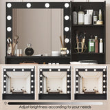 Palimder Vanity Desk with Mirror & Light, Large Drawer & Three Level Storage Dresser, 3 Lighting Modes Adjustable Brightness, Bedroom Dressing Table (Black) Palimder