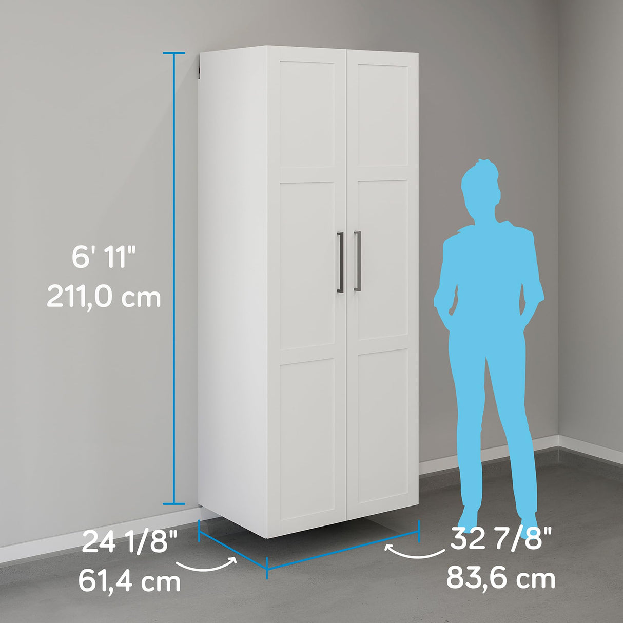 Sauder GarageCore 83" Deep Cabinet & Door Bundle, White Finish Sauder