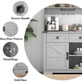 Gyfimoie Farmhouse Bar Cabinet with Hutch, Kitchen Buffet Cabinet with Storage Cabinet & 3 Sliding Drawers, Adjustable Shelf, Goblet Holder, Cup Hooks for Living Room, Dining Room Use (Grey) Gyfimoie