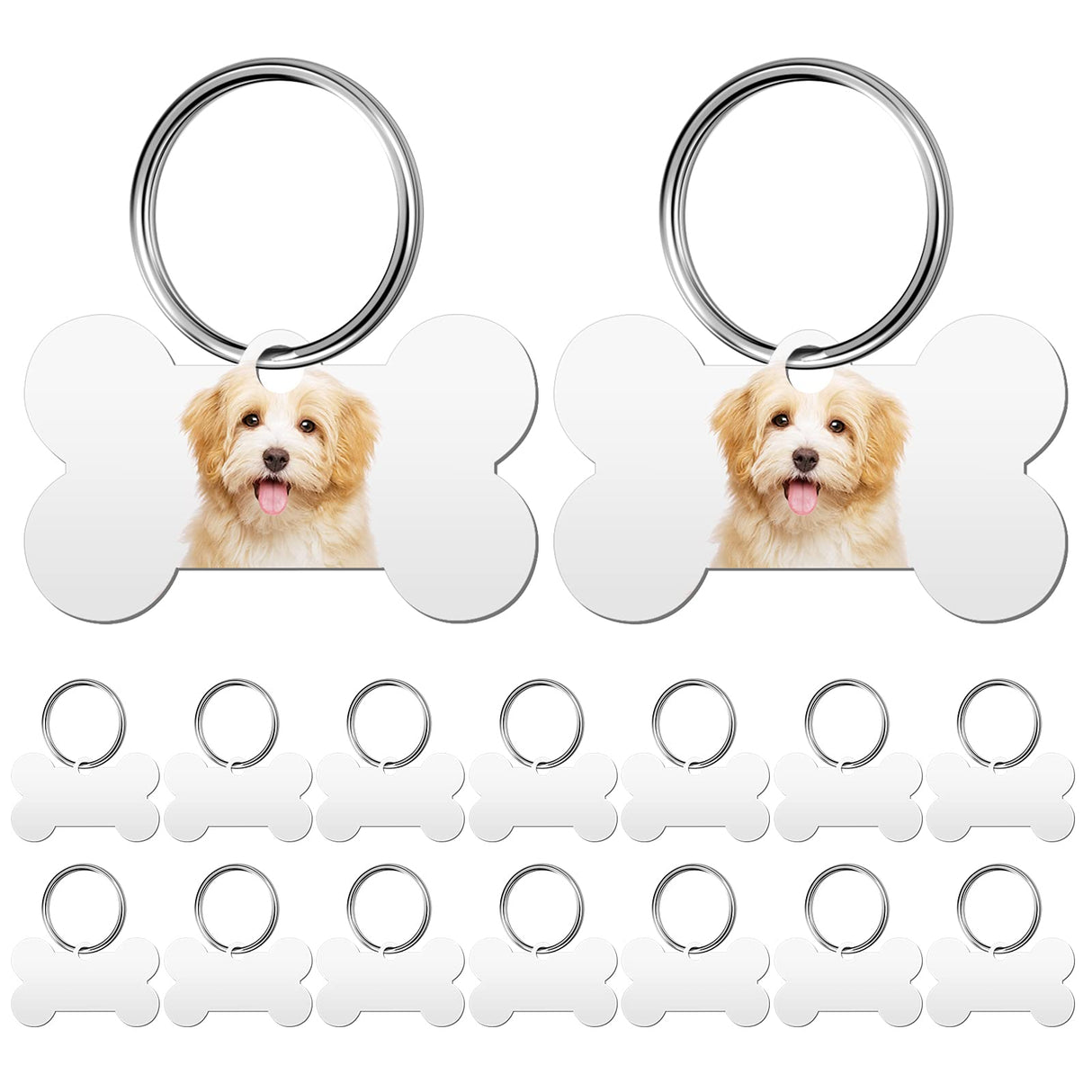 16 Pieces Sublimation Blank Dog Tag Aluminum Dog Tag Bone-Shaped Sublimation Blank Dog Tag Double Sided Dog Tag with Key Ring for Dogs and Cats Pet ID Tag Hotop