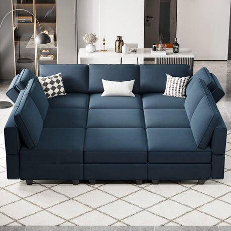 Belffin Modular Sectional Sofa with Ottomans Velvet Reversible Sleeper Sectional Sofa with Chaise Modular Sleeper Sofa Bed with Storage Seat Blue Belffin