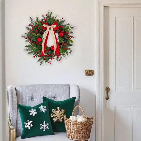 ARTINCRAFIO 24 Inch Christmas Wreath: Includes Red Bow & Zipped Storage Bag - Red Apple Berry Lush Foliage Wreaths for Front Door - Perfect Easy Post-Season Storage for Year-Round Use ARTINCRAFIO