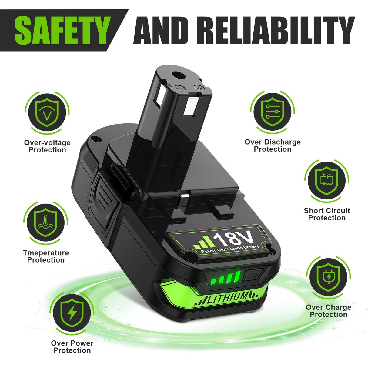 Upgraded 3.8Ah Replacement for Ryobi 18V Battery Lithium and Charger Compatible with Ryobi 18 Volt Battery ONE+ Plus P102 P103 P104 P105 P107 P108 P109 Cordless Tools TURPOW