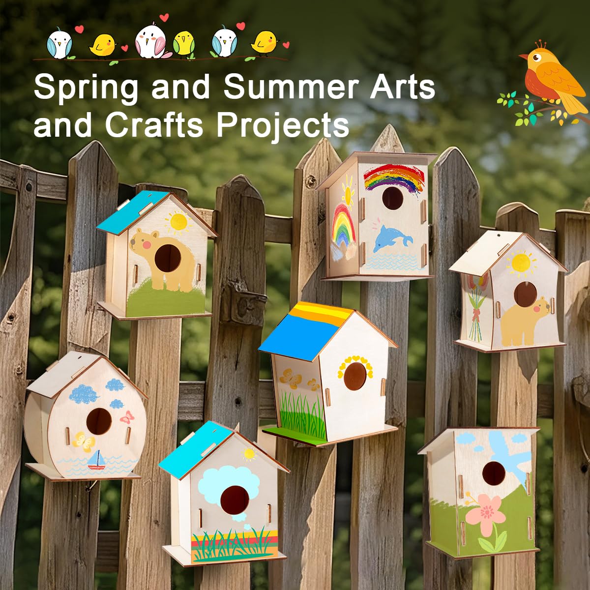 24 Sets DIY Wood Birdhouse Bulk for Kids Parties and Classrooms, Art Painting Bird House Craft Kit Unfinished Wood Bird Houses to Paint for Kids 3+ Spring Summer Arts and Craft Projects