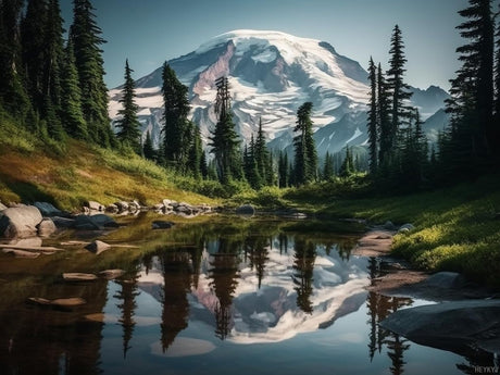 HEYKYY DIY 5D Diamond Art Kits Painting for Adults Mount Rainier Lake Reflection with Snow Scenery Landscape 30x40cm 12x16 inches HEYKYY