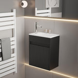 eclife 16" Small Bathroom Vanity Sink Combo, Modern Painted Wall Mounted Floating Cabinet W/Decoration Lines, Resin Basin Sink Top, Chrome Water Save Faucet & Pop Up Drain (Piano Black) eclife