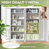 Crownland Modern Metal Display Cabinet with 4 Adjustable Shelves, White Glass Doors, 5 Tiers, Home Office, Living Room Crownland