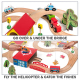 KipiPol Train Set - 69 Pieces Wooden Train Tracks & Trains for Kids, Toddler Boys and Girls 3,4,5 Years Old and Up– Premium Wood Construction Toys -Fits Thomas, Brio, IKEA, Melissa and Doug Kipipol