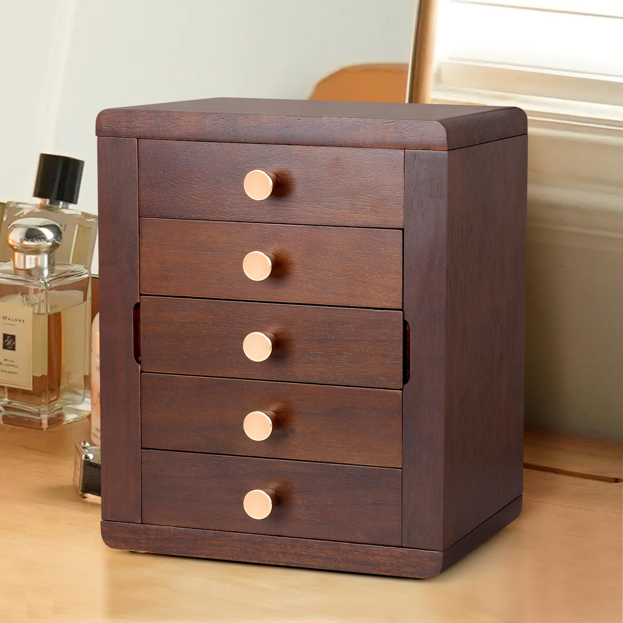 Kendal Wooden Jewelry Box for Women, Wooden Jewelry Organizer, 5-Layer Jewelry Organizer Box with Side Door, Jewelry Holder Organizer for Earrings, Necklaces, Rings Kendal