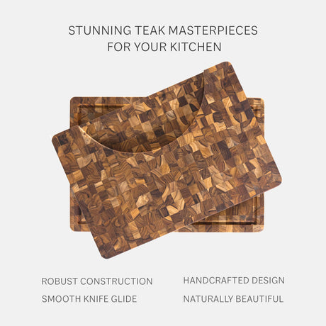 Teakhaus Butcher Block Carving Board - Extra Thick Cutting Board with Juice Groove and Grip Handles - Teak End Grain Wood - Knife Friendly - FSC Teakhaus