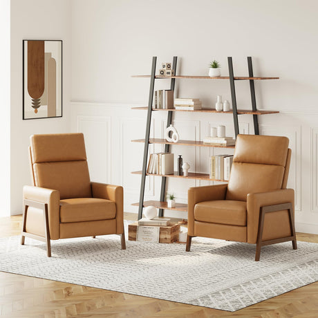 COLAMY Push Back Recliner Chair Set of 2, Upholstered Leather Recliner with Footrest 105-135 Degree Adjustable, Comfy Modern Wingback Recliner for Living Room, Bedroom,Small Spaces, Camel COLAMY