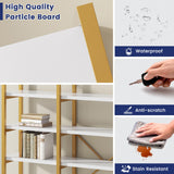 Jehiatek Gold Bookshelf 5 Tiers, Geometric Bookcase, 71"L x 71"H Tall Etagere Book Case, Sturdy Metal Frame, Freestanding Display Shelving Unit for Home, Office, Library Jehiatek