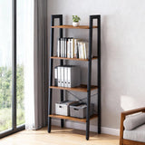DUMOS Ladder Shelf, 4-Tier Display Bookshelf, Industrial Style Storage Standing Shelf, Decorative Shelves with Stable Frame for Living Room, Bedroom, Office, Kitchen, Bathroom, Brown DUMOS