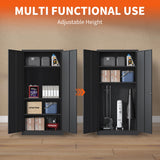 BIZOEIRON Metal Storage Cabinet with Adjustable Shelves, Garage Cabinet with 2 Lockable Doors for Office, Home, Garage, Require Assembly, Black BIZOEIRON