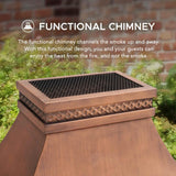 Sunjoy Outdoor Fireplace, Smith Collection Patio Wood Burning Steel Fireplace with Chimney, Spark Screen, Fire Poker, and Removable Grate, Copper with Yellow Tile Sunjoy