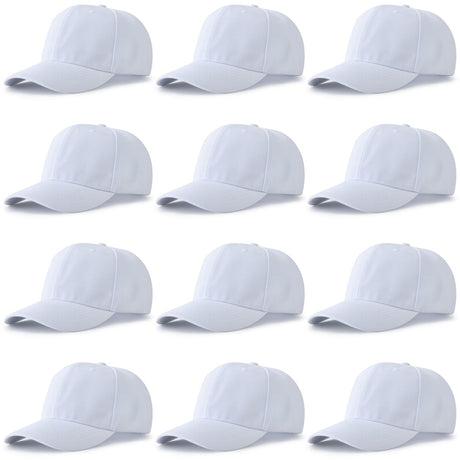NOBONDO 12 Pack Unisex Baseball Caps - Bulk Wholesale Blank Plain Adjustable Hats for Men & Women - White NOBONDO