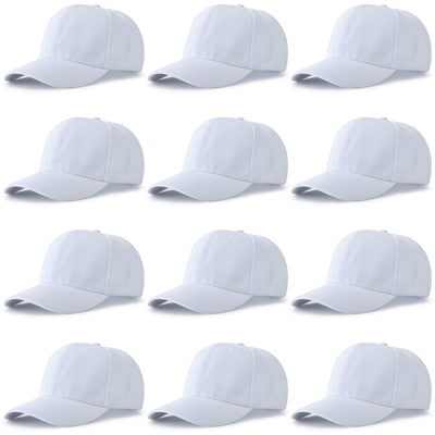 NOBONDO 12 Pack Unisex Baseball Caps - Bulk Wholesale Blank Plain Adjustable Hats for Men & Women - White