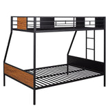 Twin over Full Metal Bunk Bed, Modern Style Heavy-Duty Steel Frame Bunk Bed with Safety Rail, Built-in Ladder for Bedroom, Dorm, Boys, Girls, Adults (Black + Brown) Bellemave