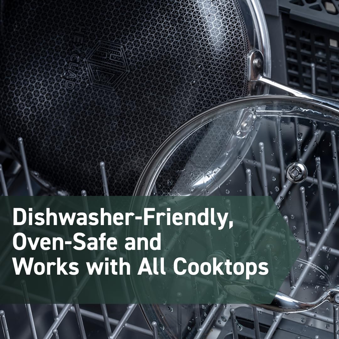 HexClad Hybrid Nonstick 6-Piece Pot Set with Trivets, 2, 3, and 8-Quart Pots with Tempered Glass Lids, 2 Silicone Trivets Included, Dishwasher Safe, Compatible with All Cooktops HexClad