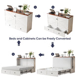 ZAFLY Murphy Bed Full Size, Cabinet Bed with Tri-Folding Mattress & USB Charging Station & Storage Drawers, Modern Multifunctional Cabinet Murphy Beds, Saving Spaces Hidden Guest Beds - White ZAFLY