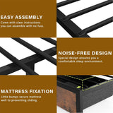 Farmhouse King Bed Frame with Bookcase Headboard and Storage Drawers, LED Lights and Charging Station, No Box Spring Needed, Noise Free, Rustic Brown Fastroby