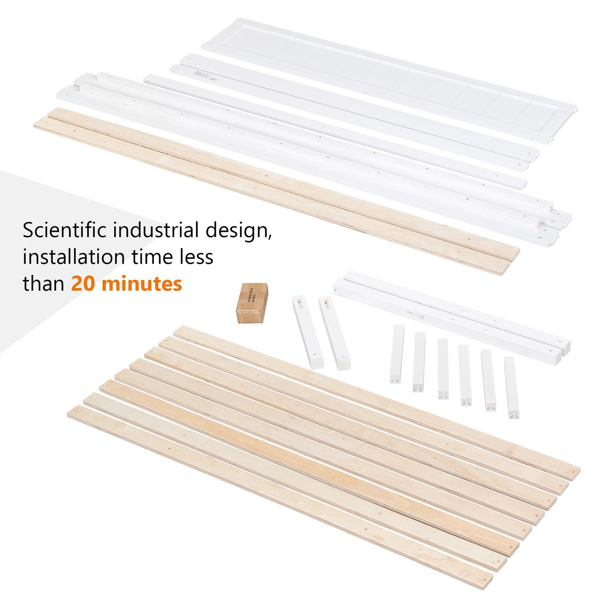 Merax Queen Size Wood Platform Bed with Headboard – White Finish, No Box Spring Needed Merax