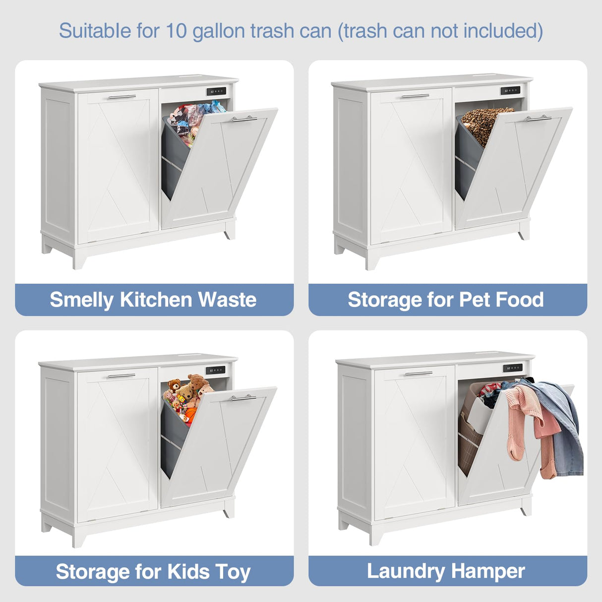 FiveWillowise Tilt Out Trash Cabinet, Kitchen Trash Can Cabinet w/Negative ion and deodorizing Function, Dog Proof 20 Gallon Garbage Can Cabinet for Kitchen, Bathroom, Living Room, White FiveWillowise