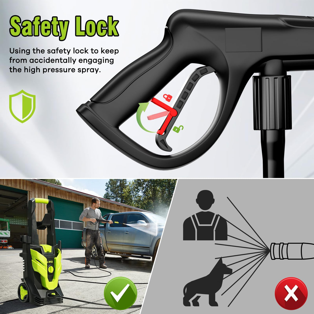 LWQ Electric Pressure Washer, 2.5 GPM Power Washer with 4 Quick Connect Nozzles, High Pressure Cleaning Machine with Foam Cannon for Cars/Fences/Driveways/Patios/Home Cleaning LWQ