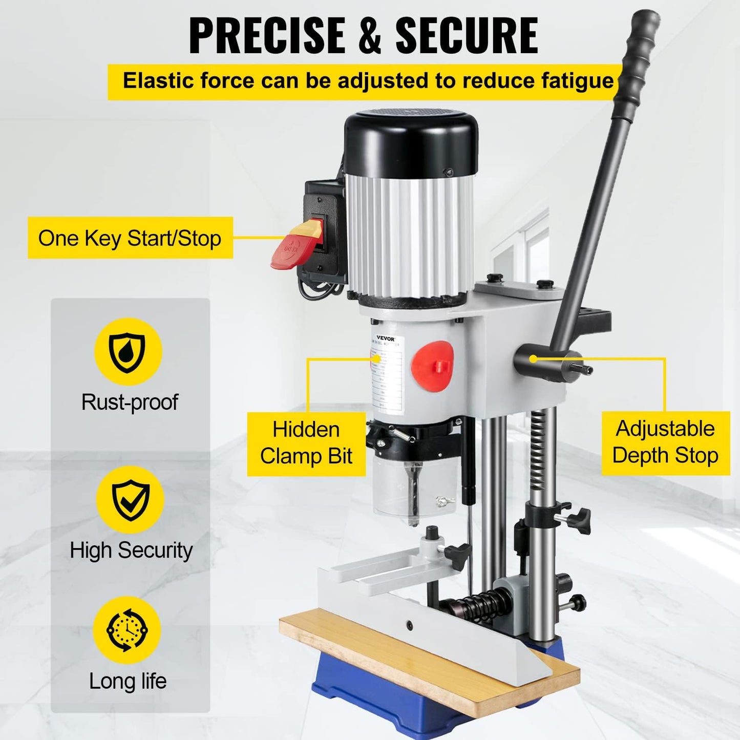 VEVOR Woodworking Mortise Machine, 3/4 HP 3400RPM Powermatic Mortiser With Chisel Bit Sets, Benchtop Mortising Machine, For Making Round Holes Square Holes, Or Special Square Holes In Wood - WoodArtSupply