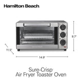 Hamilton Beach Sure-Crisp Toaster Oven Air Fryer Combo, Fits 9” Pizza, 4 Slice Capacity, Powerful Circulation, Auto Shutoff, Stainless Steel (31403) Hamilton Beach