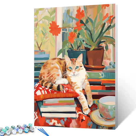 Tucocoo Vintage Animal Cat Paints by Numbers for Adults Beginner Colorful Floral Painting by Number Kit Creative Window Kitten Watercolor Paint by Numbers Canvas Home Decor16x20inch no Frame Tucocoo