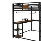Bellemave Queen Loft Bed with Desk and Fabric Drawer, Metal Queen Loft Bed Frame with guardrail and Ladder for Adults, Kids, Teens, Black Bellemave