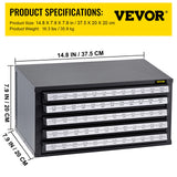 VEVOR Drill Bit Dispenser Cabinet, Five-Drawer Drill Bit Dispenser, 1/2" Reduced Shank Drill Bit Organizer Cabinet, Drill Dispenser Organizer Cabinet for Sizes 33/64" to 63/64" in 1/64" Increments VEVOR