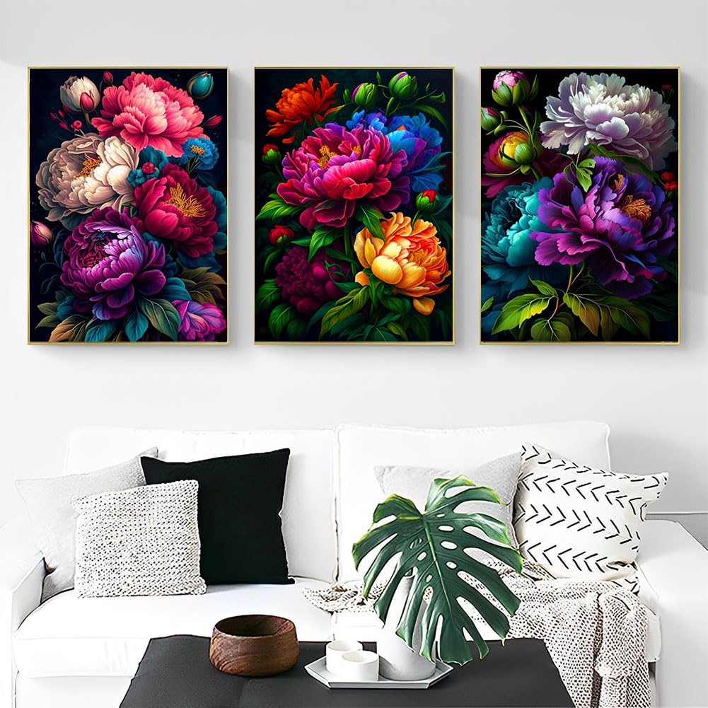 OFRKE Diamond Painting Kits for Adults,3 Pack Flower Diamond Art for Beginners, Diamond Round 5D Full Drill Paint with Diamonds Pictures Gem Art Painting Kits DIY Crafts Kits 12x16inch OFRKE