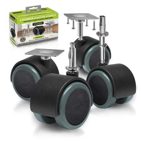 Slipstick CB681 2 Inch Floor Protector Rubber Caster Wheels (Set of 4) 5/16 Inch Stem or Top Plate Mounting Options - Black/Gray Green Slipstick