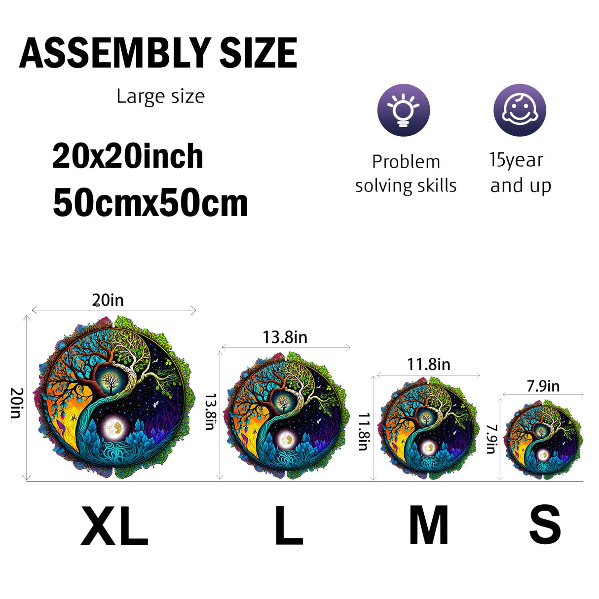 JIGFOXY Wooden Puzzle for Adults, Tree of Life Wooden Jigsaw Puzzles, Unique Zen Shape Puzzles, Christmas Thanksgiving Gifts for Family Friend(S-7.9 * 7.9in-100psc) Jigfoxy