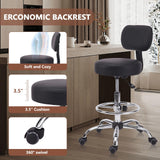 KLASIKA Drafting Chair with Backrest, Adjustable Foot Rest Height Rolling Stool with Wheels, Leather Swivel Work Shop Office Stools Chairs, Thick Seat Cushion Tall Kitchen Home Bar Stool - Black KLASIKA