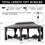 PURPLE LEAF Hardtop Gazebo with String Lights 12' x 20' Gazebo with Galvanized Steel Double Roof and Aluminum Frames Wind Resistance Large Pavilion Gazebo for Patio Deck Garden, Light Grey PURPLE LEAF