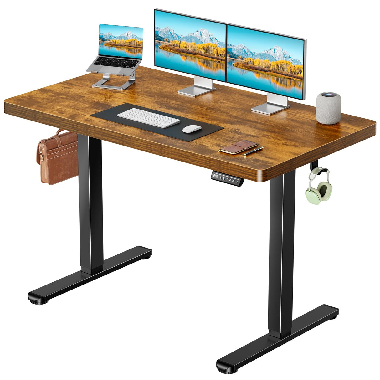 Marsail 48 x 30 Electric Standing Desk with One-Piece Desktop, Sit Stand Desk with Thickened Tabletop, Height Adjustable Stand Up Desk with Cable Management for Home Office(Frame+Desktop, 2 Packages) Marsail