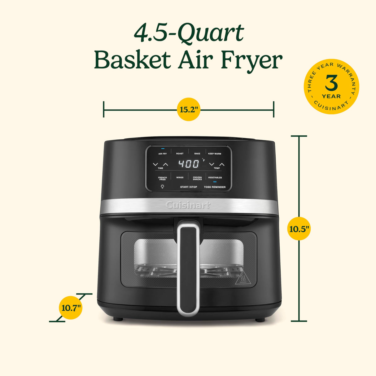 Cuisinart Air Fryer Oven – 4.5-Qt Basket Black and Stainless Steel Air Fryer – Dishwasher-Safe Parts with 4 Presets – Roast, Bake, Broil, Air Fry and Keep Warm – Quick & Easy Meals – AIR-160 Cuisinart