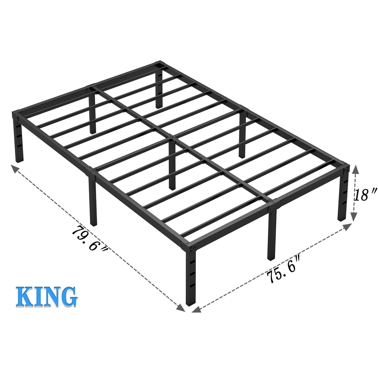 NEW JETO Metal Bed Frame,King Size Bed Frame with Storage Space,Heavy Duty Sturdy Mattress Foundation,Easy Assembly,No Box Spring Needed, Black,18 Inch,King NEW JETO