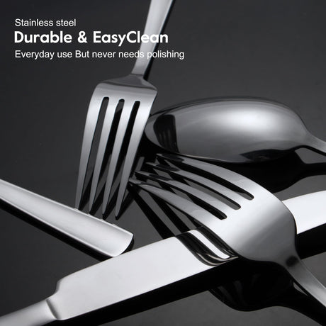 45-Piece Silverware Set Flatware Cutlery Set Service for 8, Durable Stainless Steel Tableware in Ergonomic Design Size and Weight, Kitchen Utensil Sets with Steak Knives, Rust-proof, Dishwasher Safe Brightown