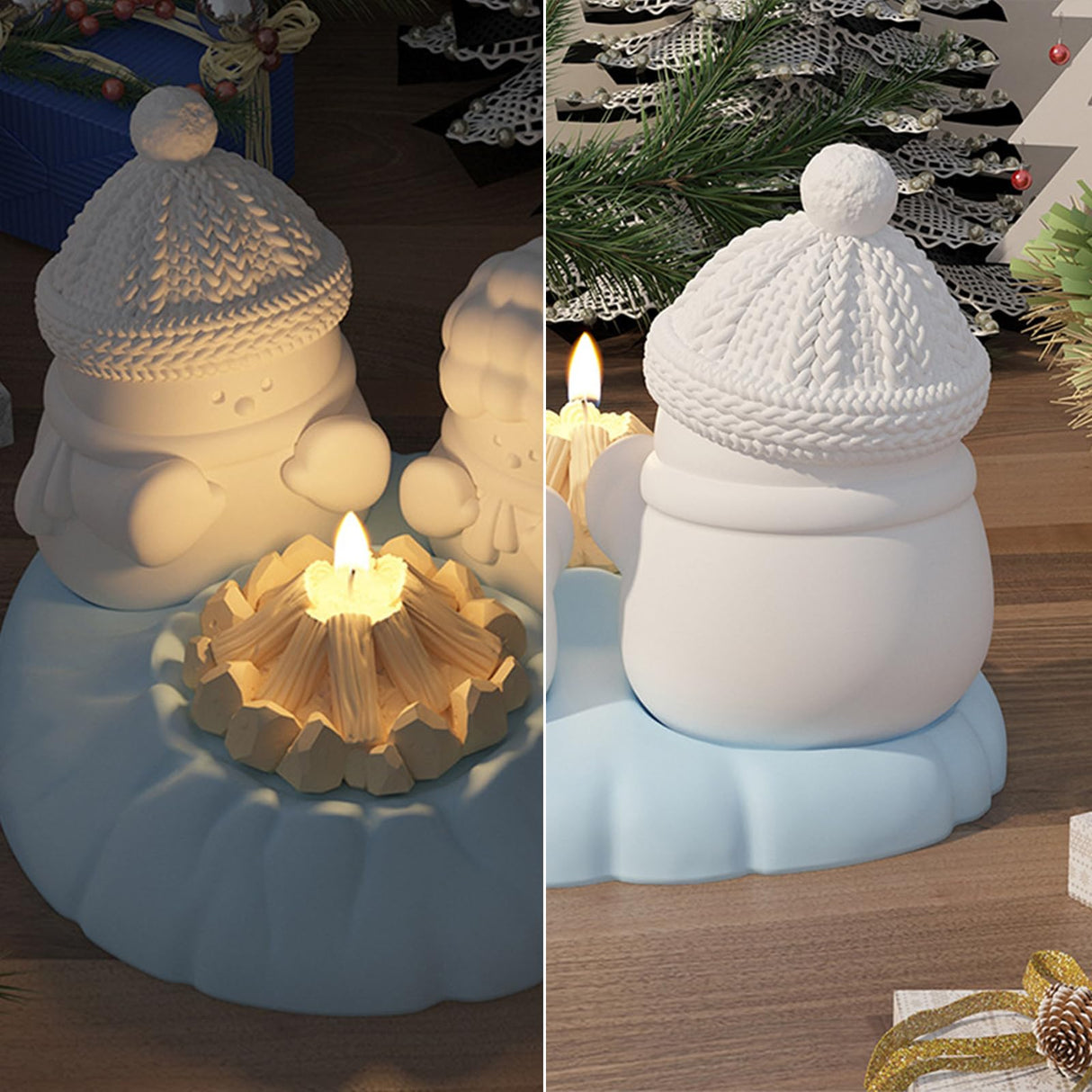Cute Snowman with Fire Candle Silicone Molds, Christmas Ornament Molds for Epoxy Resin Candle Soap Wax, 3D Winter Holiday Chocolate Fondant Cake Decor Mold, Jewelry Pendant Keychain Art Craft Mold Wehous