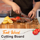 Chef Studio Large Teak Wood Cutting Board, End Grain Butcher Block Cutting Board For Kitchen, Big Wooden Kitchen Carving Chopping Boards, Juice Groove, Reversible, Hand Grips, Size 15.8x11x1.37 inch Chef Studio